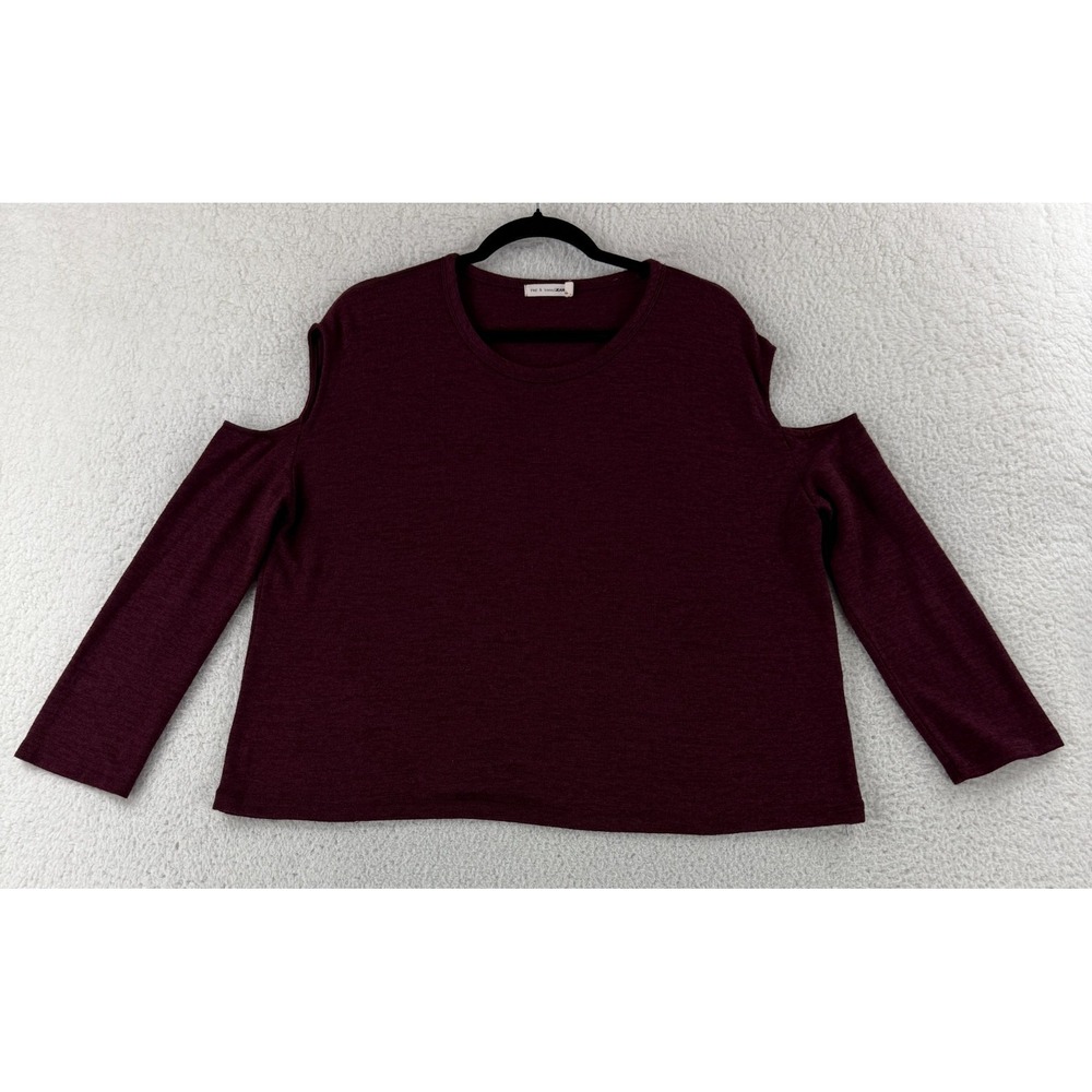 Rag & Bone Top Womens Small Burgundy Slash Cold Shoulder Long Sleeve Knit Casual